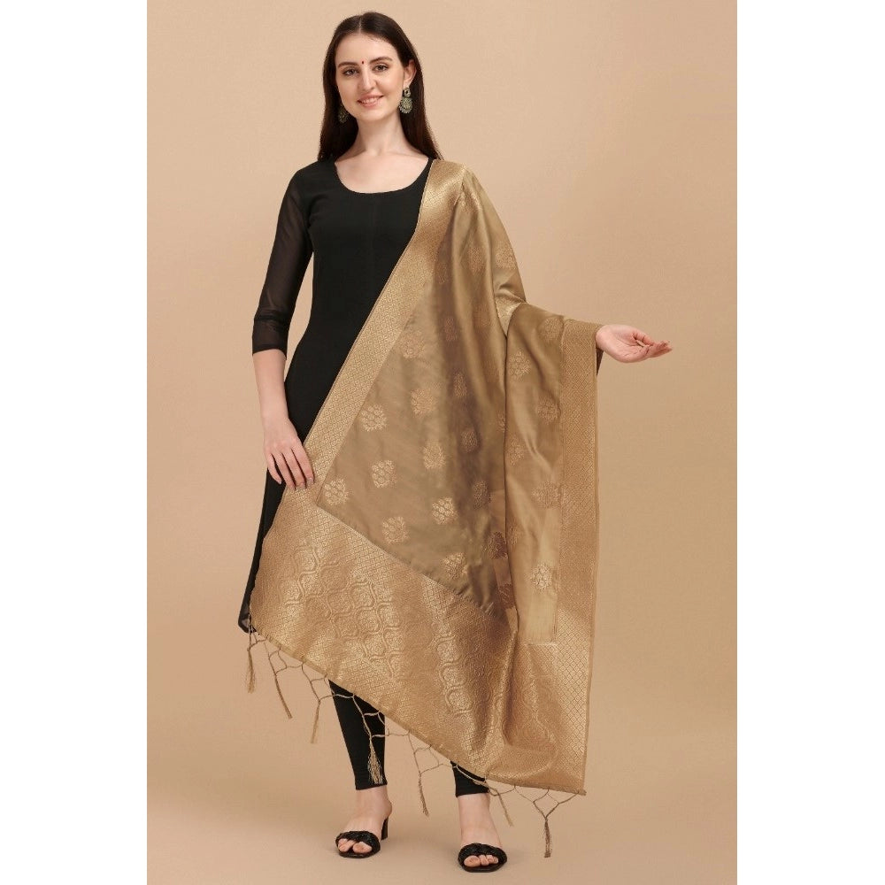 Amfyn Women's Silk Pure Zari weaving Duppatta (Beige, Length: 2-2.3 Mtrs)