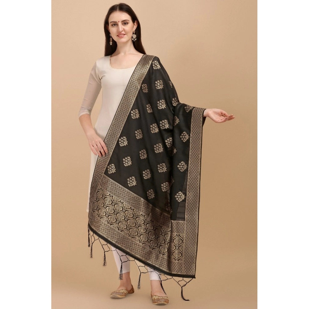 Amfyn Women's Silk Pure Zari weaving Duppatta (Black, Length: 2-2.3 Mtrs)