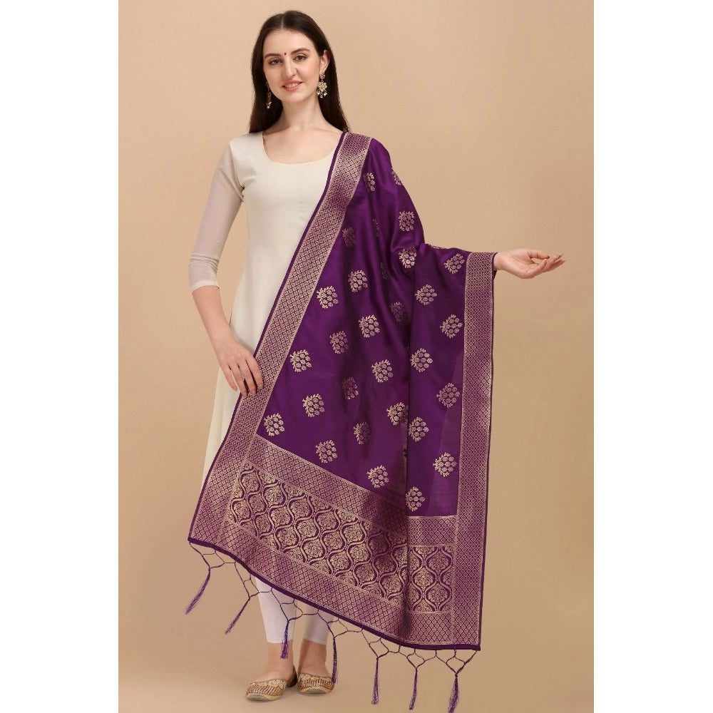 Amfyn Women's Silk Pure Zari weaving Duppatta (Purple, Length: 2-2.3 Mtrs)