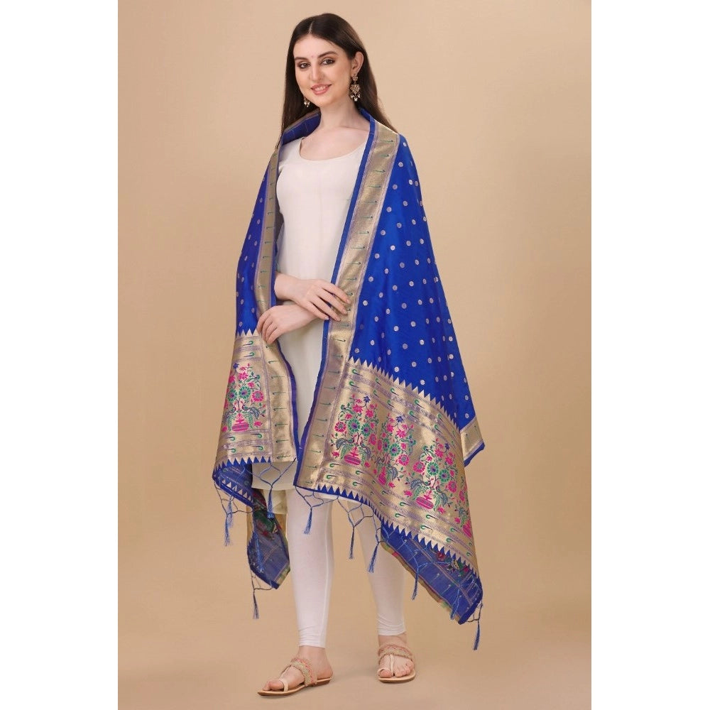 Amfyn Women's Silk Pure Zari weaving Duppatta (Blue, Length: 2-2.3 Mtrs)