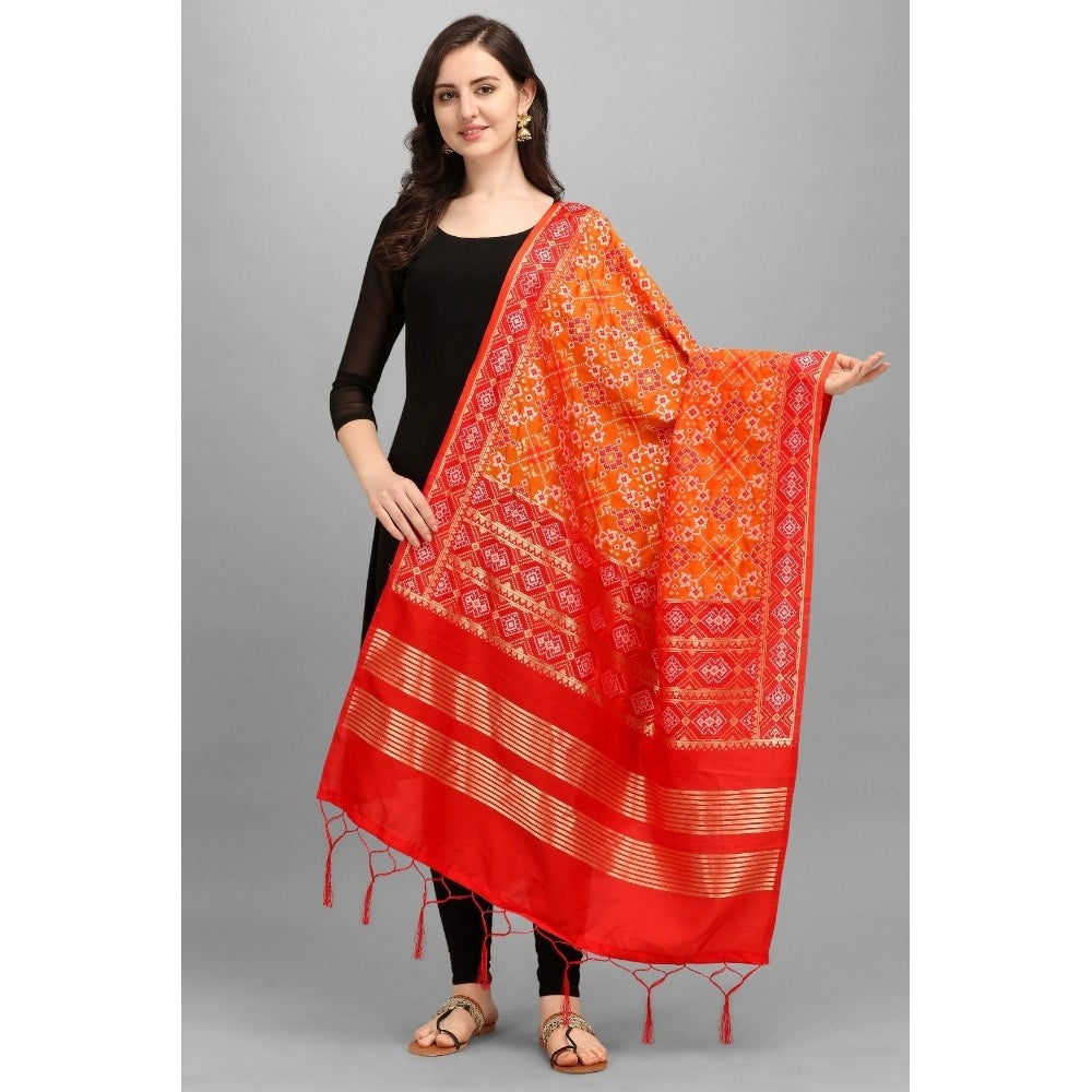 Amfyn Women's Silk Pure weaving Work Duppatta (Orange, Length: 2-2.3 Mtrs)