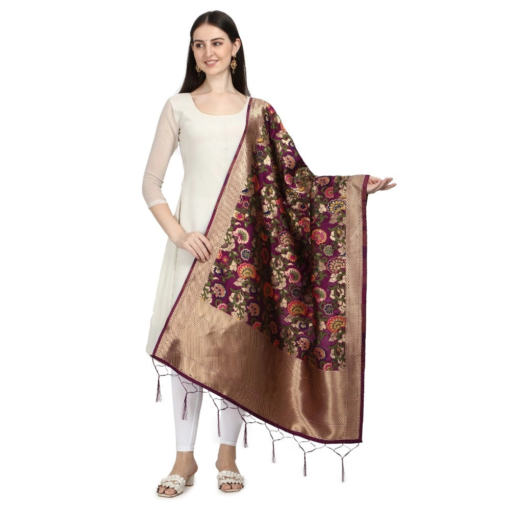 Amfyn Women's Silk Pure Zari weaving Duppatta (Brown, Length: 2-2.3 Mtrs)