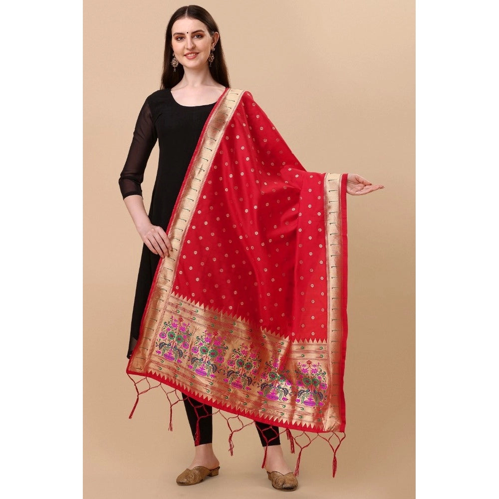 Amfyn Women's Silk Pure Zari weaving Duppatta (Red, Length: 2-2.3 Mtrs)