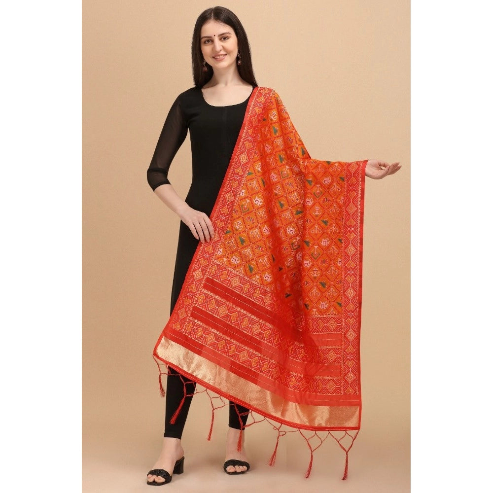 Amfyn Women's Silk Pure Zari weaving Duppatta (Orange, Length: 2-2.3 Mtrs)