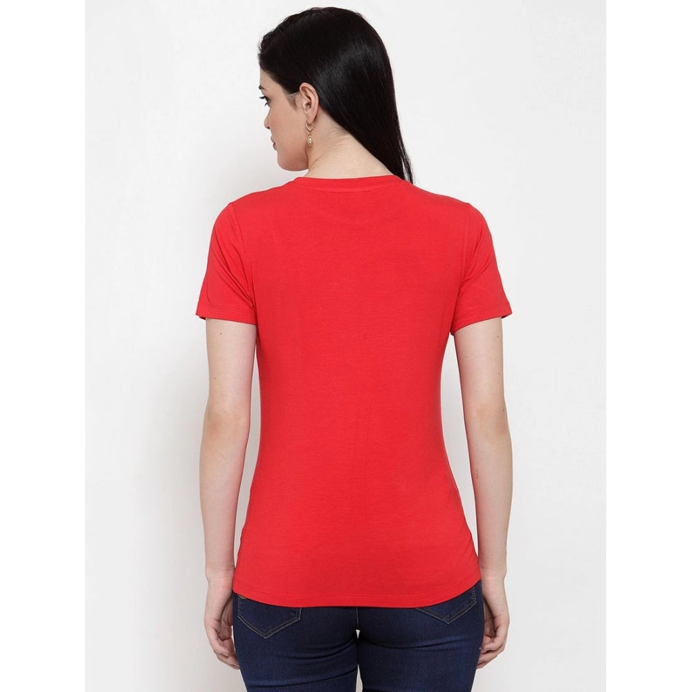 Fashion Women's Cotton Blend Bts Print Printed T-Shirt (Red)