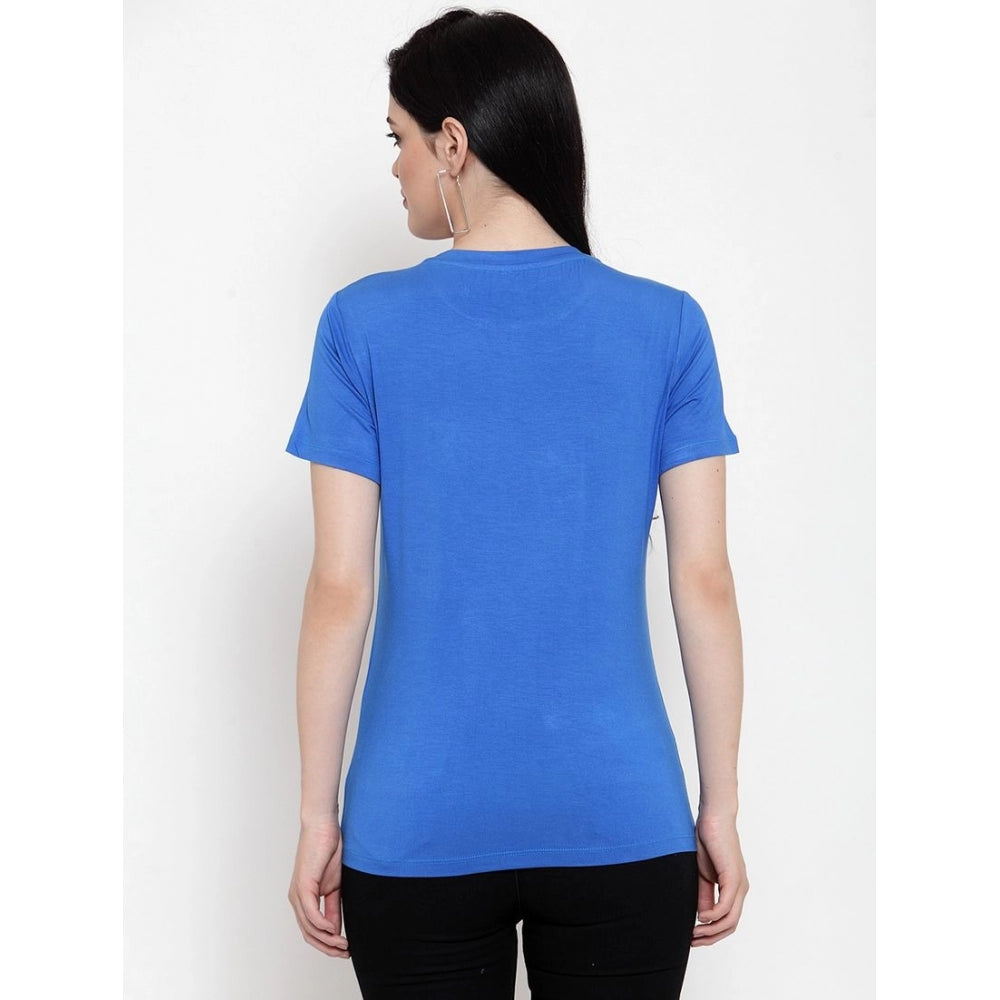 Fashion Women's Cotton Blend Up Arrow Print Printed T-Shirt (Blue)