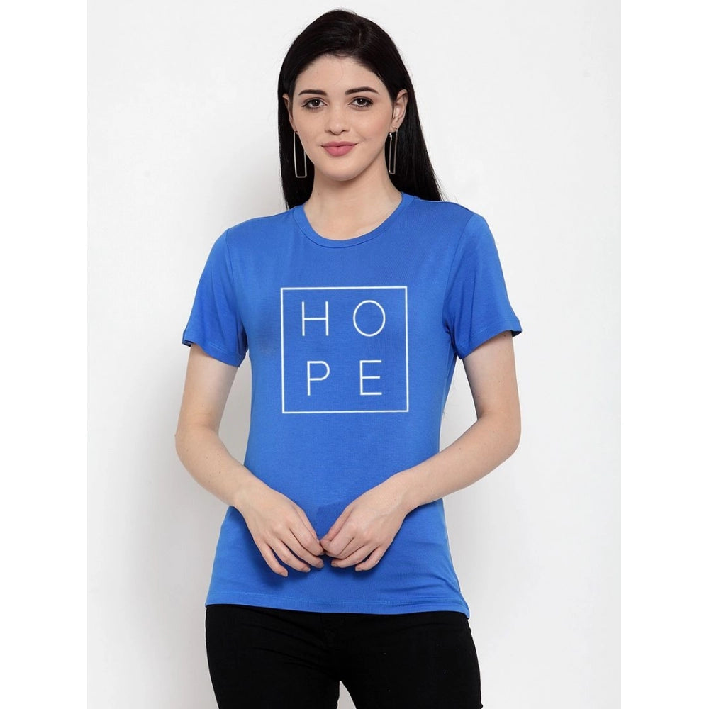 Fashion Women's Cotton Blend Hope Printed T-Shirt (Blue)