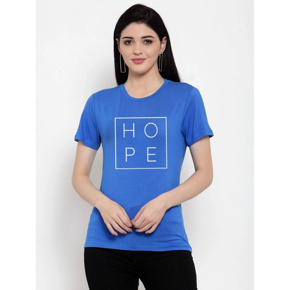 Amfyn Women's Cotton Blend Hope Printed T-Shirt (Blue)