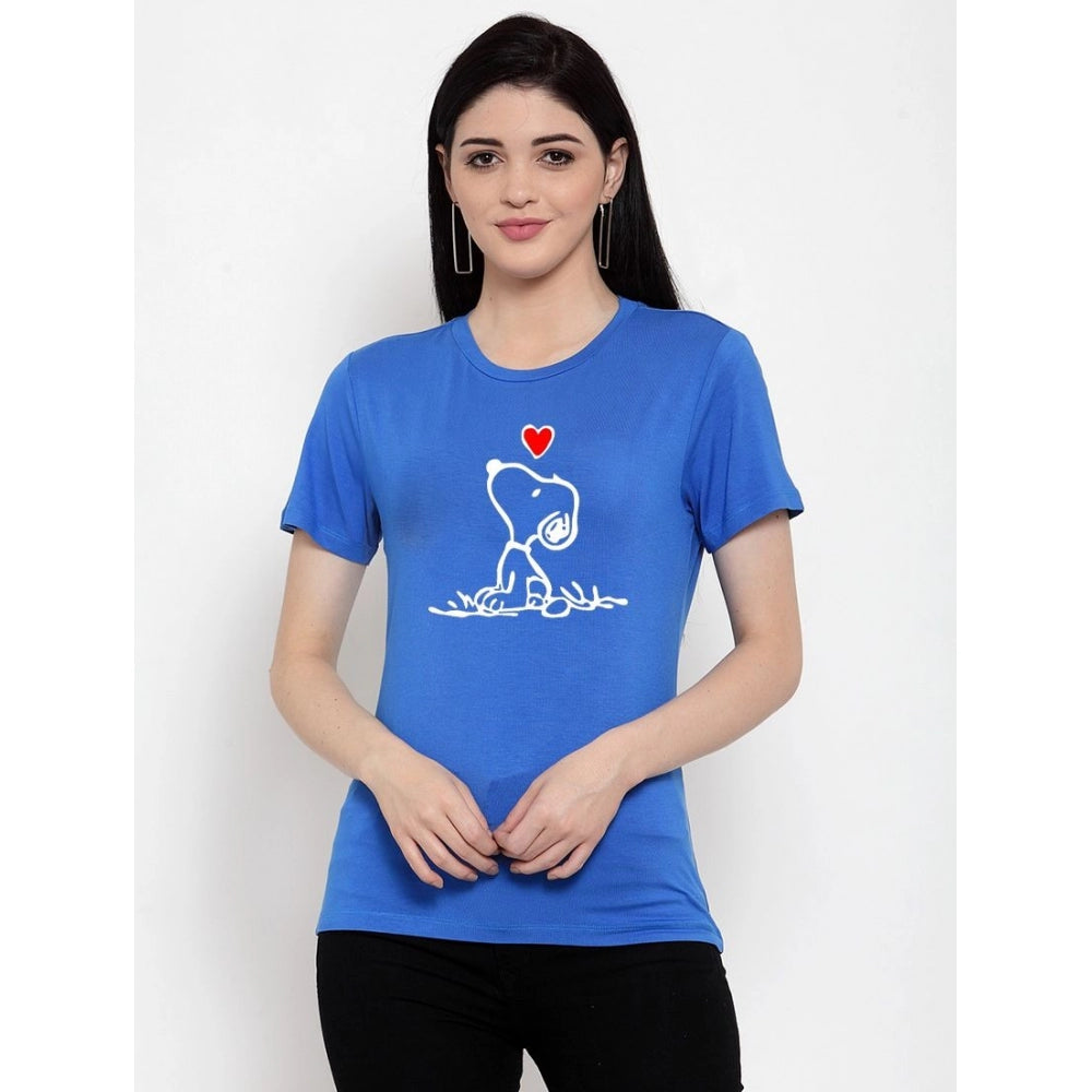 Fashion Women's Cotton Blend Snoopy Peanuts Inspired Cartoon Printed T-Shirt (Blue)