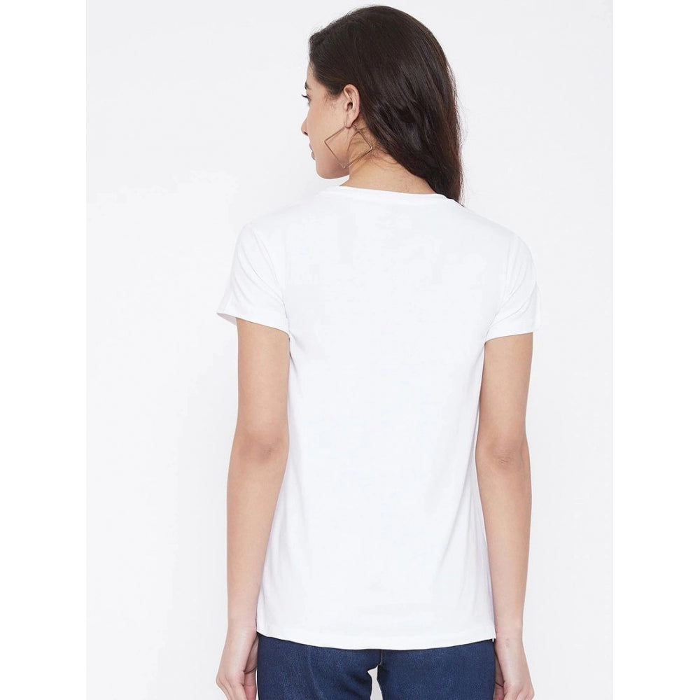 Fashion Women's Cotton Blend Heart Hands Line Art Printed T-Shirt (White)