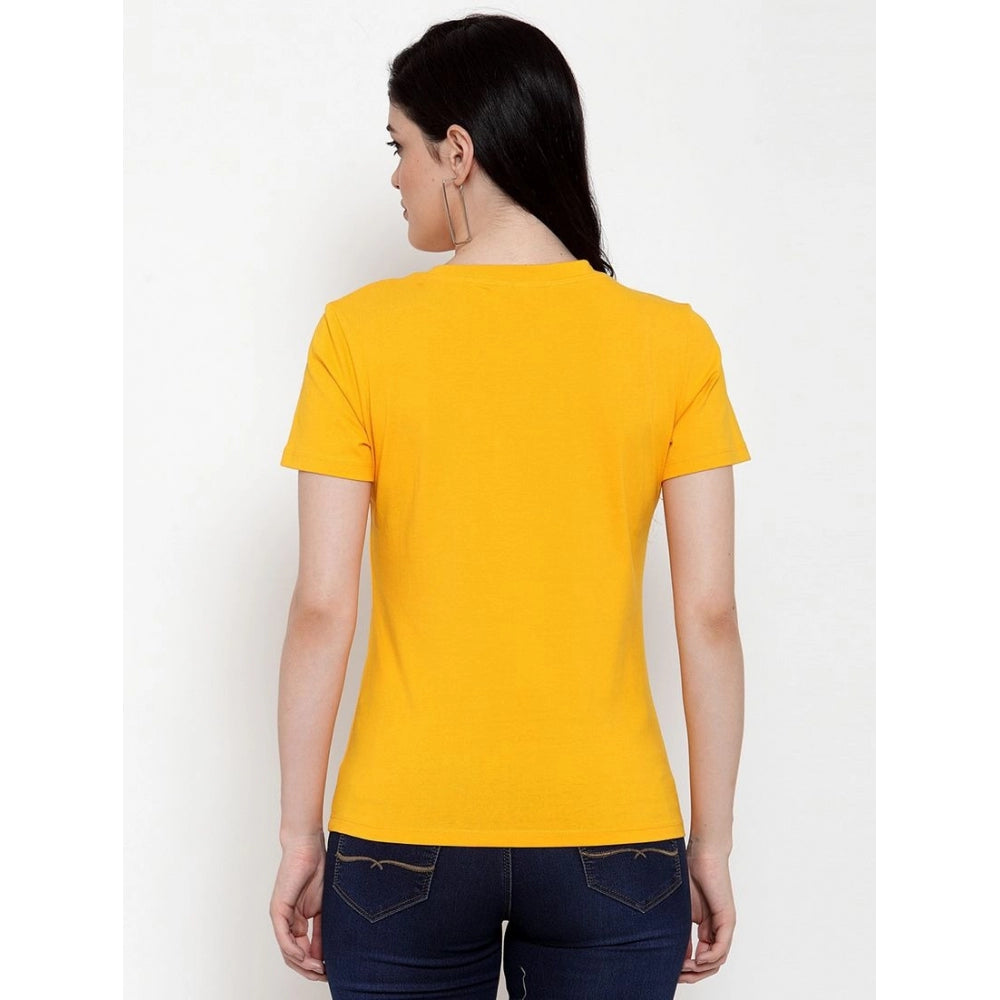 Fashion Women's Cotton Blend Mickey Mouse Printed T-Shirt (Yellow)