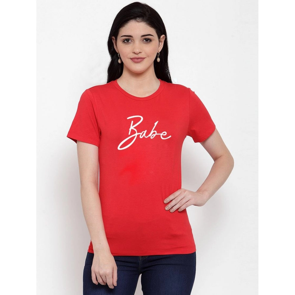 Fashion Women's Cotton Blend Babe Printed T-Shirt (Red)