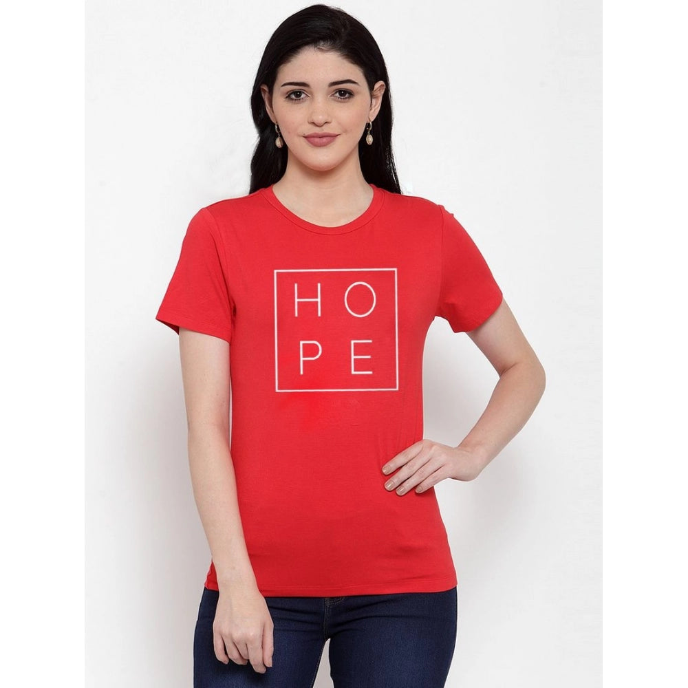 Amfyn Women's Cotton Blend Hope Printed T-Shirt (Red)