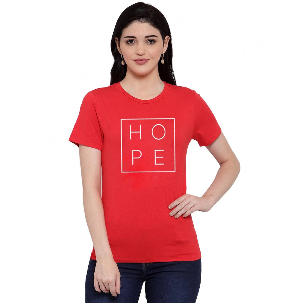 Fashion Women's Cotton Blend Hope Printed T-Shirt (Red)