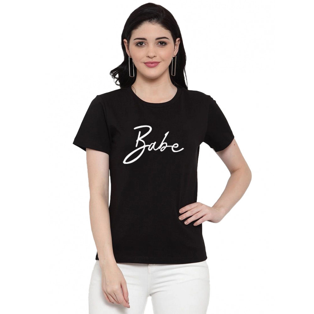 Amfyn Women's Cotton Blend Babe Printed T-Shirt (Black)