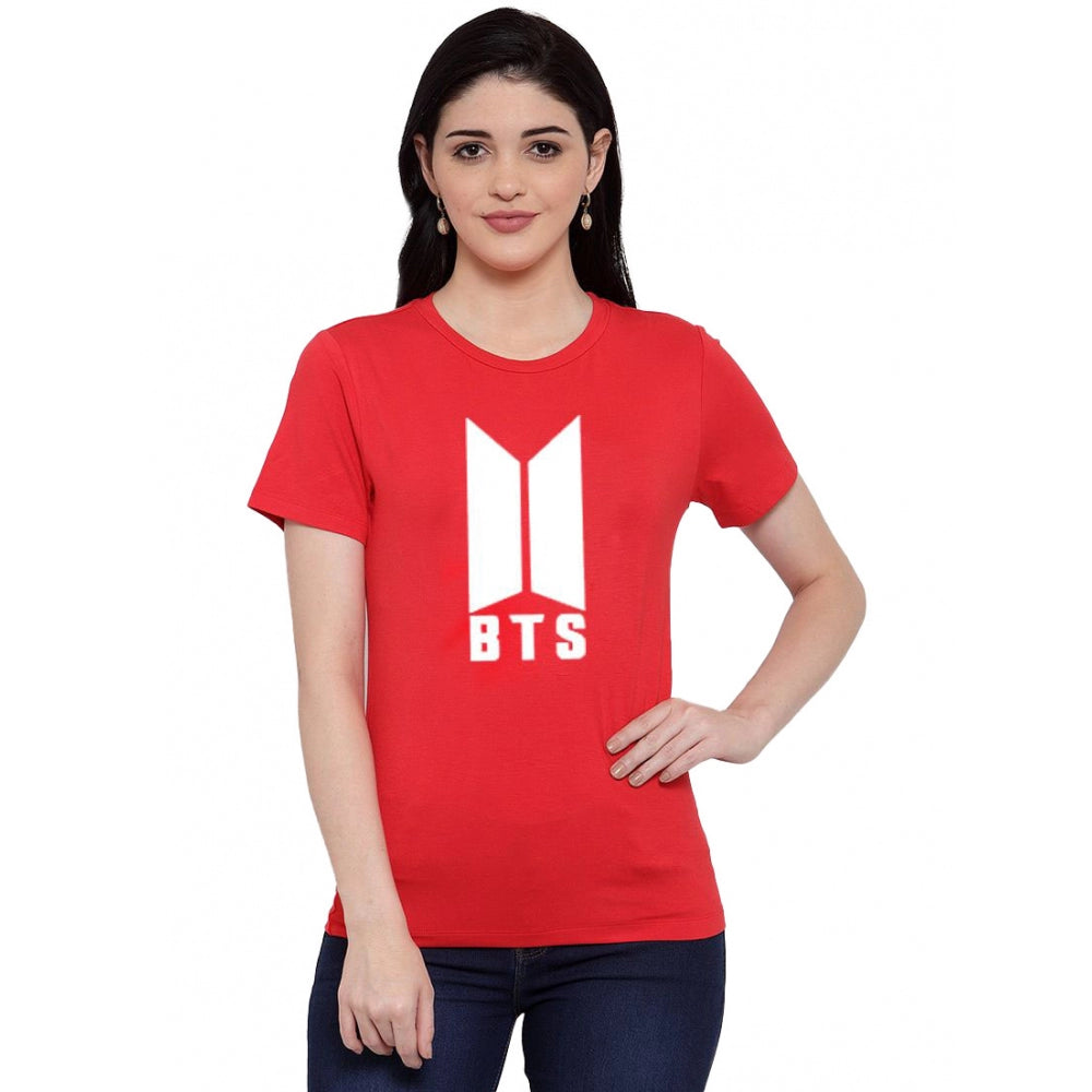 Amfyn Women's Cotton Blend Bts Print Printed T-Shirt (Red)