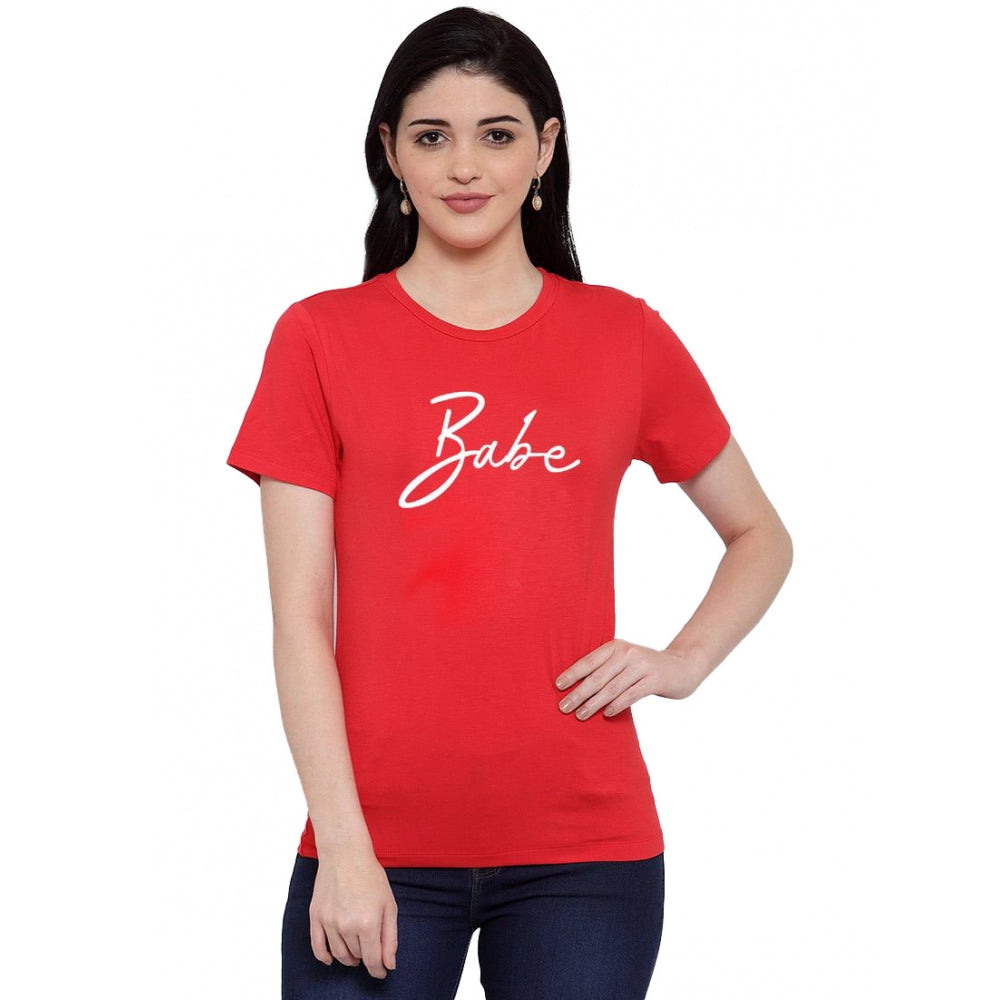 Fashion Women's Cotton Blend Babe Printed T-Shirt (Red)
