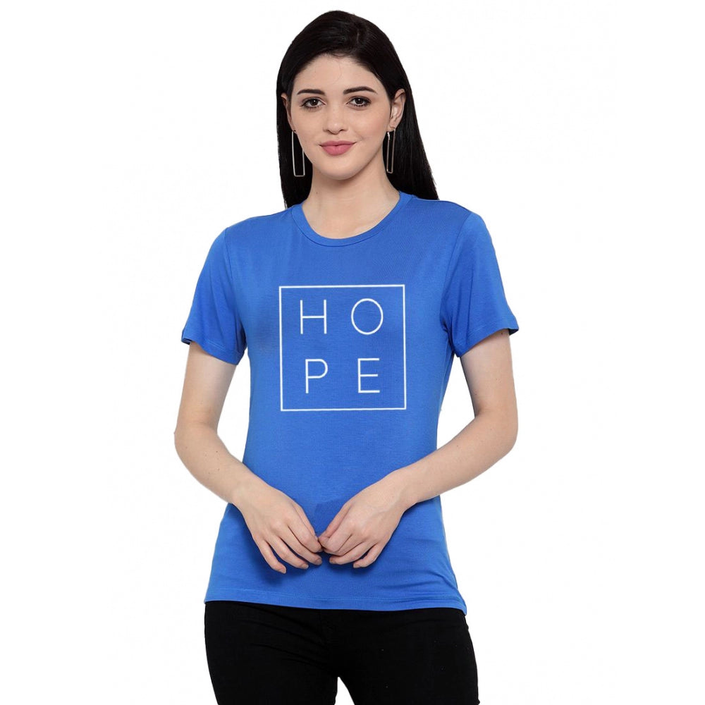 Amfyn Women's Cotton Blend Hope Printed T-Shirt (Blue)