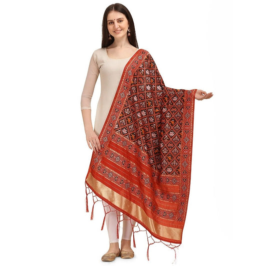 Amfyn Women's Silk Pure Zari weaving Duppatta (Maroon, Length: 2-2.3 Mtrs)