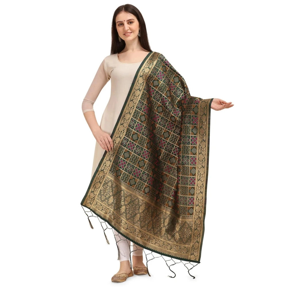 Amfyn Women's Silk Pure weaving Work Duppatta (Green, Length: 2-2.3 Mtrs)