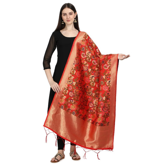 Amfyn Women's Silk Pure Zari weaving Duppatta (Red, Length: 2-2.3 Mtrs)