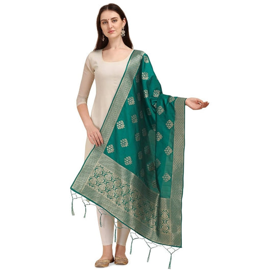 Amfyn Women's Silk Pure Zari weaving Duppatta (Green, Length: 2-2.3 Mtrs)