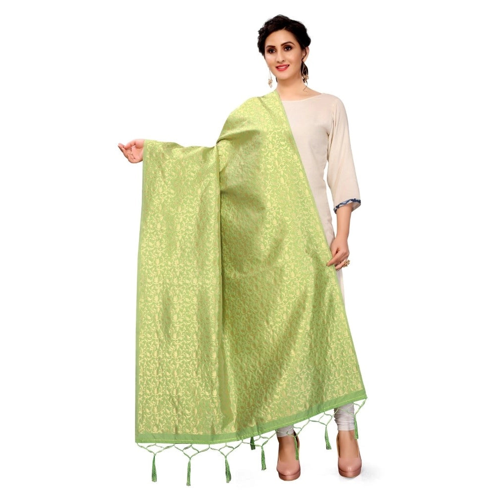 Amfyn Women's Silk Pure weaving Work Duppatta (Light Green, Length: 2-2.3 Mtrs)