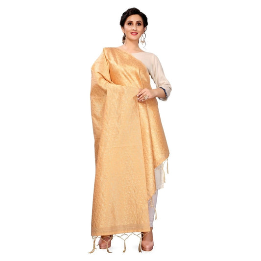 Amfyn Women's Silk Pure weaving Work Duppatta (Beige, Length: 2-2.3 Mtrs)