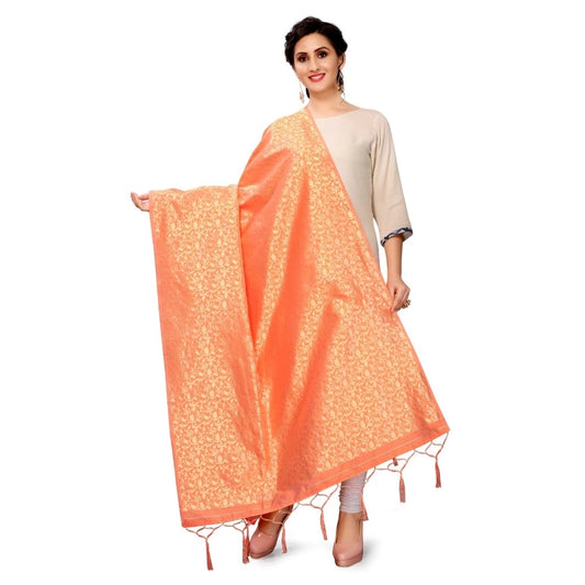 Amfyn Women's Silk Pure weaving Work Duppatta (Orange, Length: 2-2.3 Mtrs)