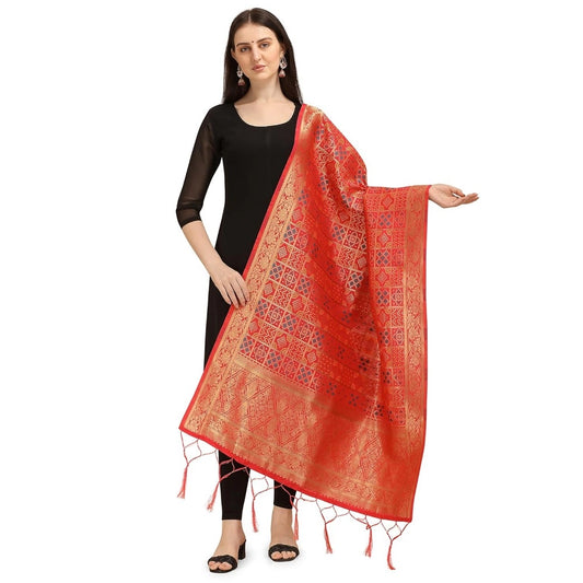 Amfyn Women's Silk Pure weaving Work Duppatta (Red, Length: 2-2.3 Mtrs)