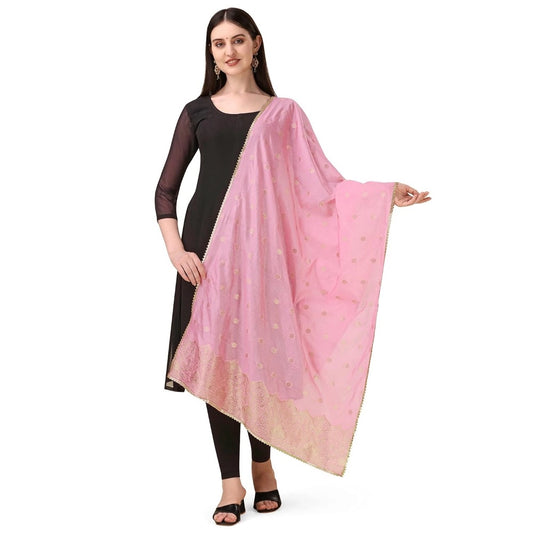 Amfyn Women's Silk Pure Zari weaving Duppatta (Light Pink, Length: 2-2.3 Mtrs)