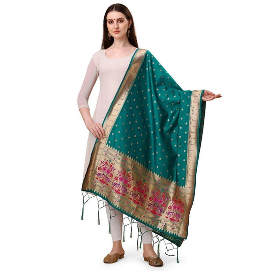 Amfyn Women's Silk Pure Zari weaving Duppatta (Rama, Length: 2-2.3 Mtrs)