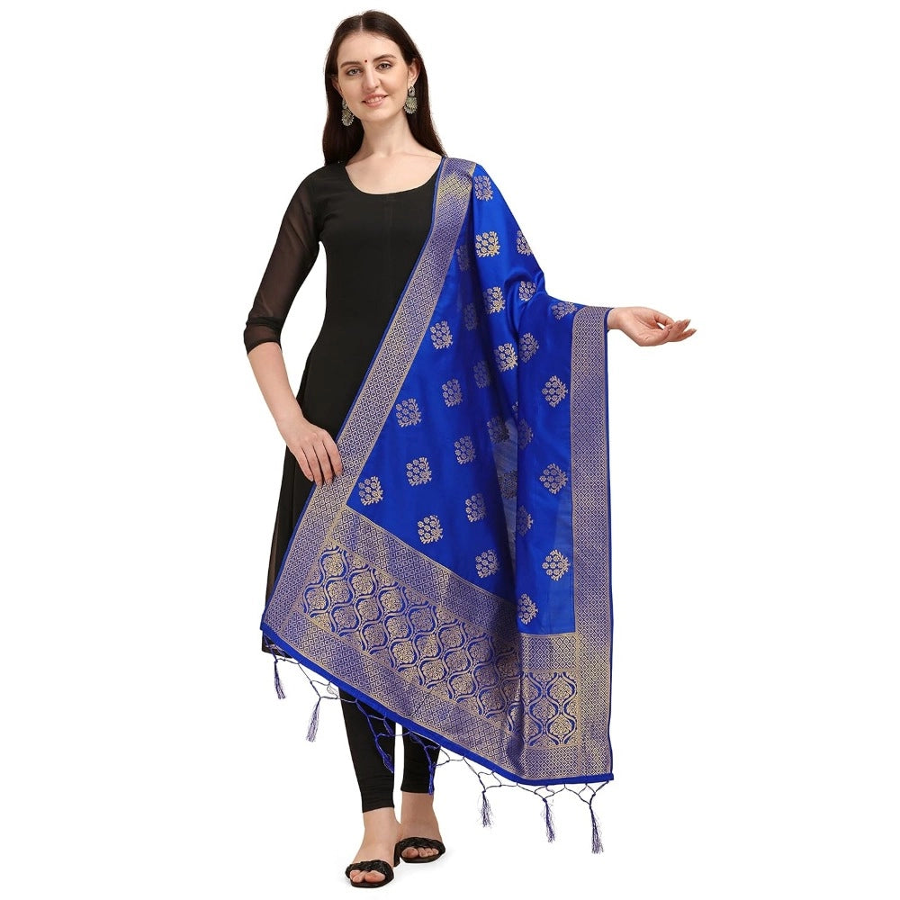 Amfyn Women's Silk Pure Zari weaving Duppatta (Royal Blue, Length: 2-2.3 Mtrs)