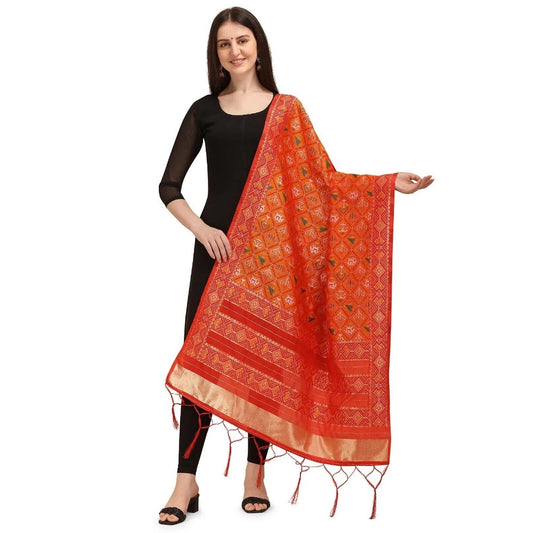 Amfyn Women's Silk Pure Zari weaving Duppatta (Orange, Length: 2-2.3 Mtrs)