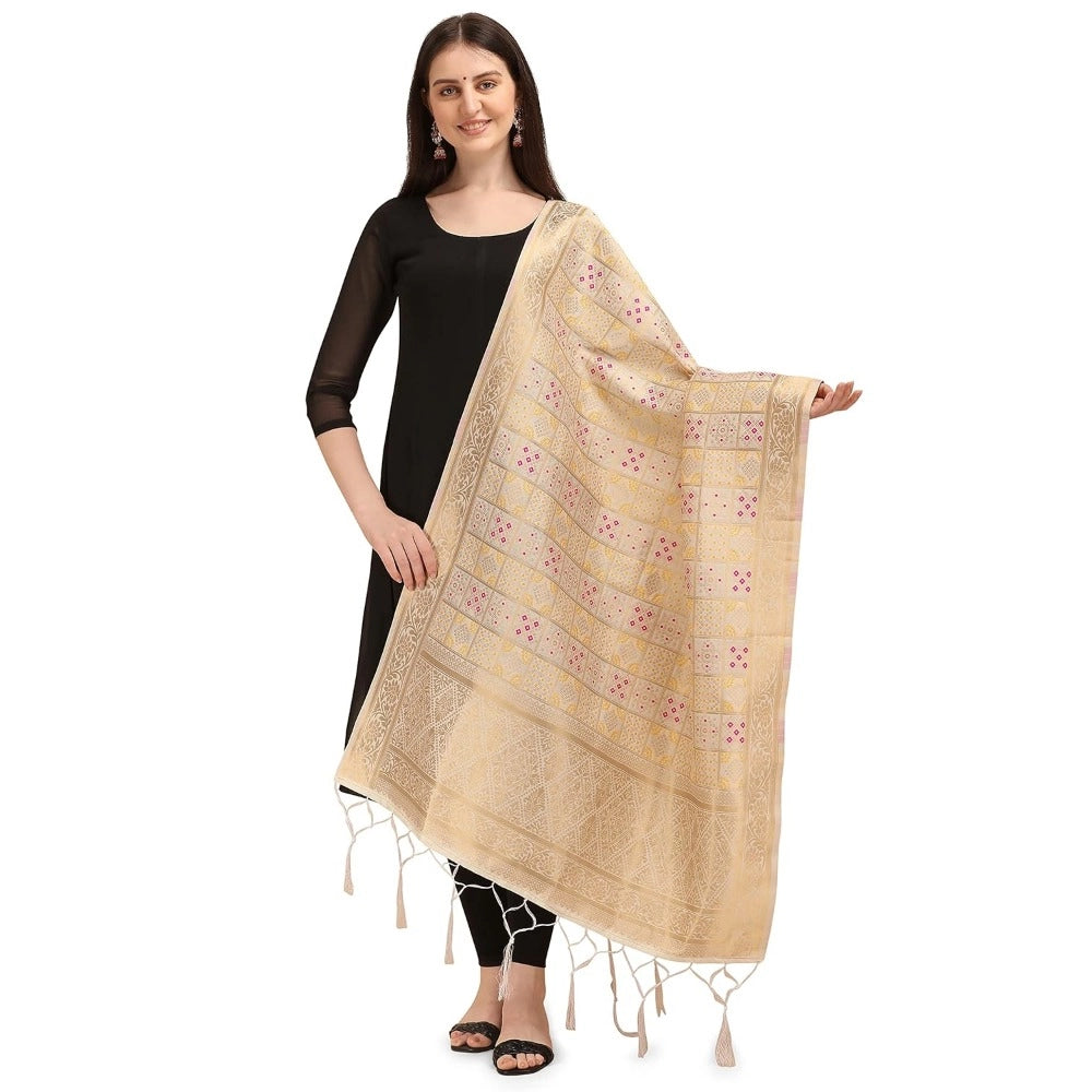 Amfyn Women's Silk Pure weaving Work Duppatta (Off White, Length: 2-2.3 Mtrs)