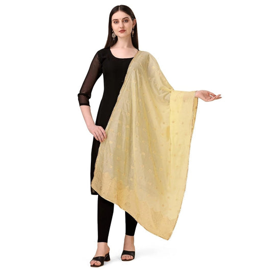 Amfyn Women's Silk Pure Zari weaving Duppatta (Beige, Length: 2-2.3 Mtrs)