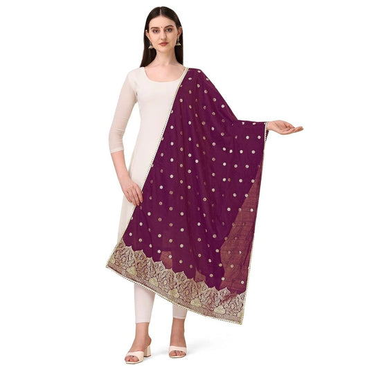 Amfyn Women's Silk Pure Zari weaving Duppatta (Purple, Length: 2-2.3 Mtrs)