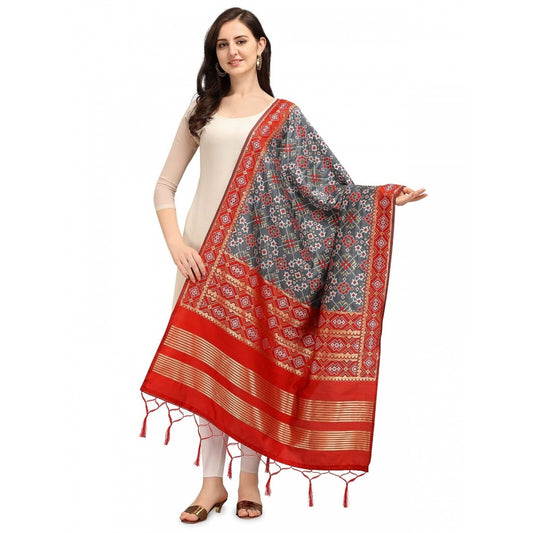 Amfyn Women's Silk Pure weaving Work Duppatta (Grey, Length: 2-2.3 Mtrs)