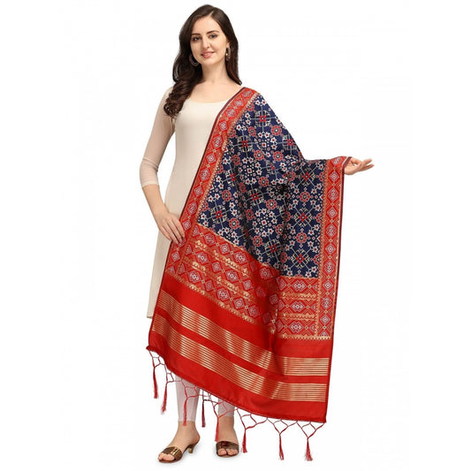 Amfyn Women's Silk Pure weaving Work Duppatta (Navy Blue, Length: 2-2.3 Mtrs)