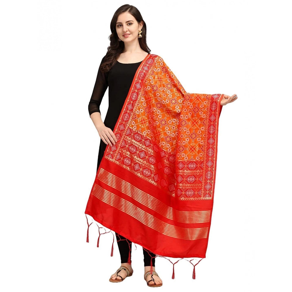 Amfyn Women's Silk Pure weaving Work Duppatta (Orange, Length: 2-2.3 Mtrs)