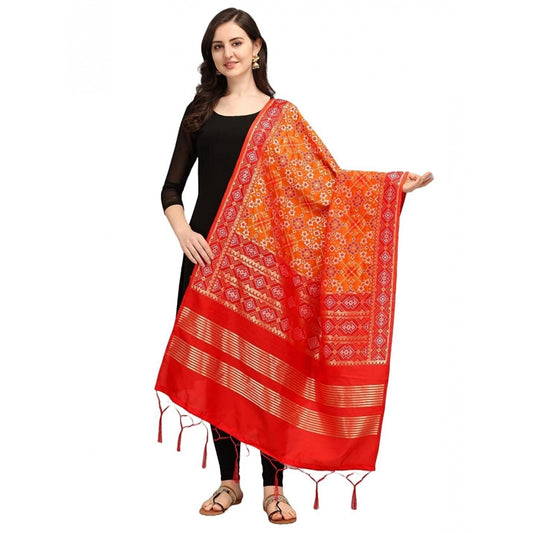 Amfyn Women's Silk Pure weaving Work Duppatta (Orange, Length: 2-2.3 Mtrs)