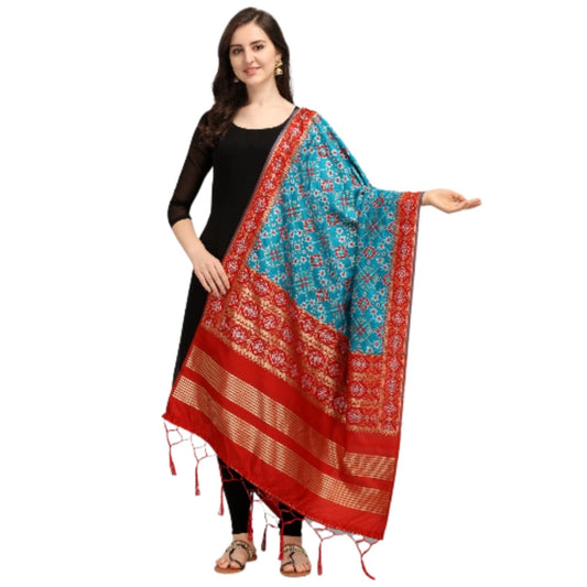 Amfyn Women's Silk Pure weaving Work Duppatta (Blue, Length: 2-2.3 Mtrs)