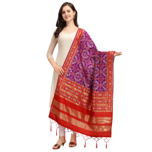 Amfyn Women's Silk Pure weaving Work Duppatta (Purple, Length: 2-2.3 Mtrs)