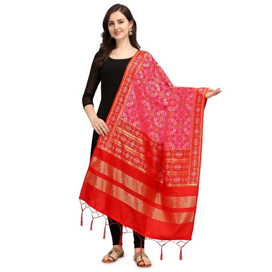 Amfyn Women's Silk Pure weaving Work Duppatta (Pink, Length: 2-2.3 Mtrs)