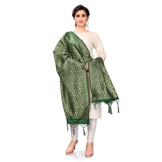 Amfyn Women's Silk Pure weaving Work Duppatta (Green, Length: 2-2.3 Mtrs)