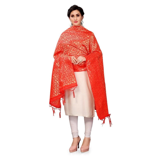 Amfyn Women's Silk Pure weaving Work Duppatta (Red, Length: 2-2.3 Mtrs)