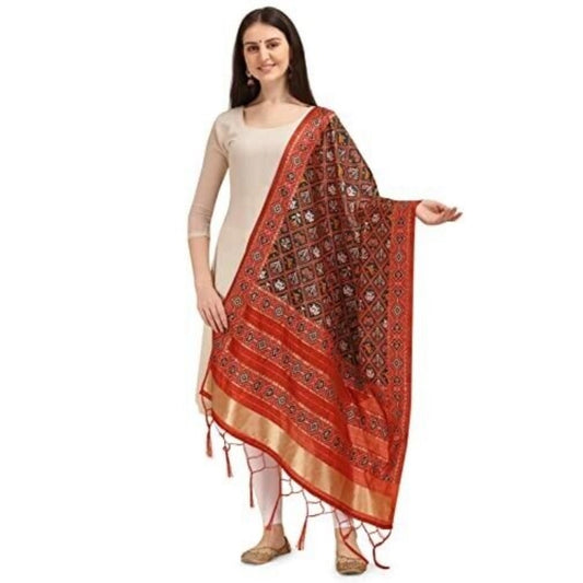 Amfyn Women's Silk Pure Zari weaving Duppatta (Brown, Length: 2-2.3 Mtrs)