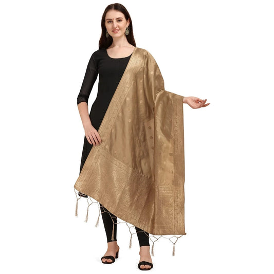 Amfyn Women's Silk Pure Zari weaving Duppatta (Beige, Length: 2-2.3 Mtrs)