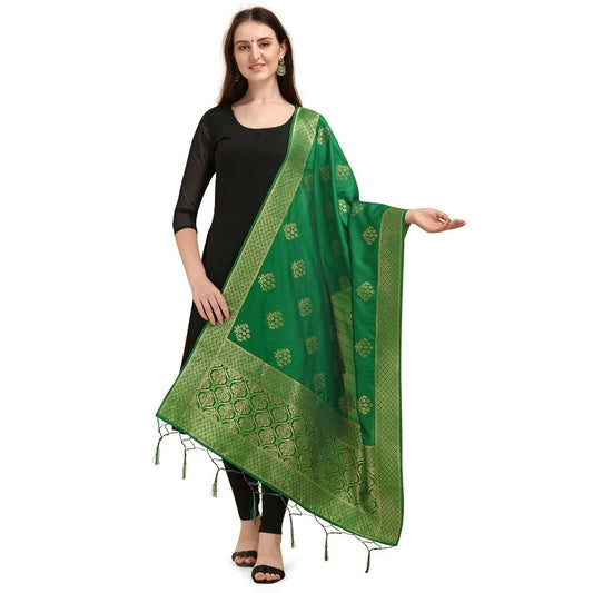 Amfyn Women's Silk Pure Zari weaving Duppatta (Green, Length: 2-2.3 Mtrs)