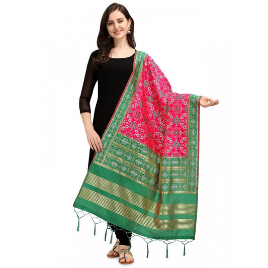 Amfyn Women's Silk Pure weaving Work Duppatta (Pink, Length: 2-2.3 Mtrs)